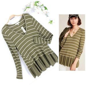 NEW Anthropologie eri+ali Striped Tallie Peplum Thermal Top sz XS